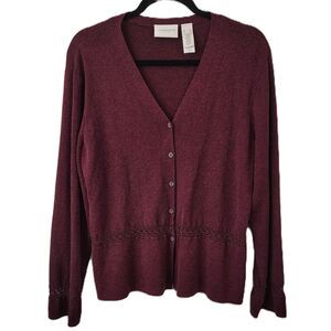 LIZ CLAIBORNE Cotton Purple Cardigan XL Women's V-Neck Long Sleeve Sweater